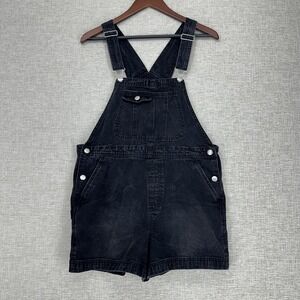 No Boundaries Denim Overall Shorts Juniors Large 11-13‎ Black Adjustable Straps